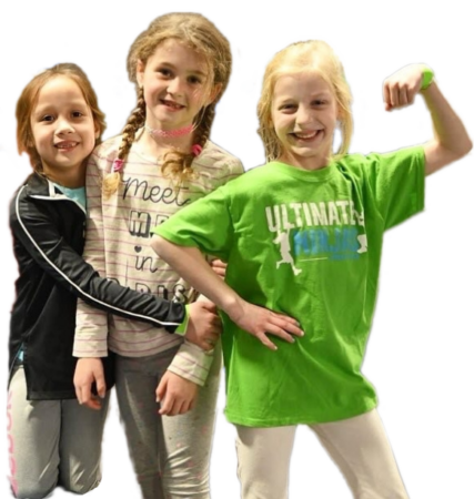 ninja training fun - three girls smile at camera 